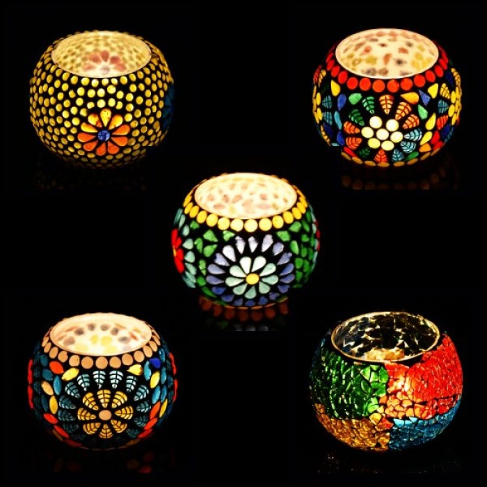 Tealight Stand (Glass) Mosaic Work Glass From iHandikart Handicrafts (Set of 5) Mosaic Finish, IHK-9028 | Save 33% - Rajasthan Living 5