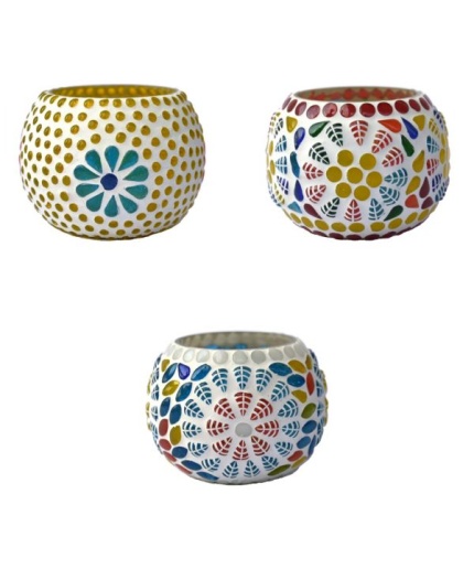 Mosaic Tealight stand of Glass Matericl from iHandikart Handicraft (Pack of 3) Mosaic Finish (IHK9029) Multicolour? | Save 33% - Rajasthan Living 3