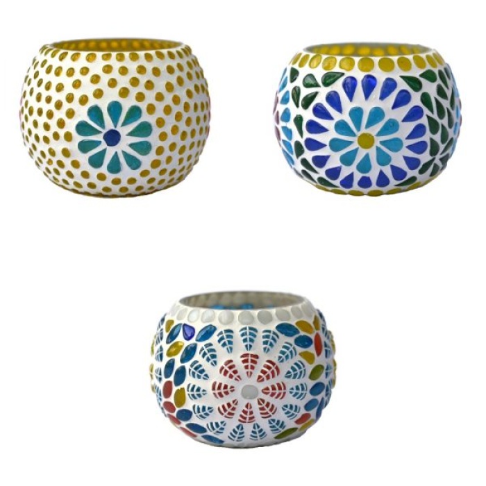 Tealight Stand (Glass) Mosaic Work Glass From iHandikart Handicrafts (Set of 3) Mosaic Finish, IHK-9030 | Save 33% - Rajasthan Living 6