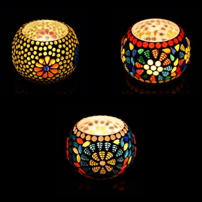 Tealight Stand (Glass) Mosaic Work Glass From iHandikart Handicrafts (Set of 3) Mosaic Finish, IHK-9030 | Save 33% - Rajasthan Living 6