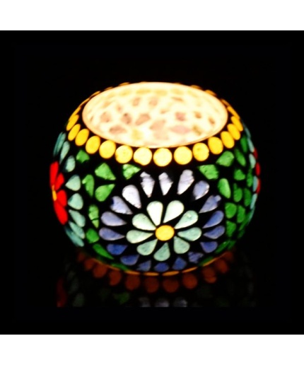 Mosaic Tealight stand of Glass Matericl from iHandikart Handicraft (Pack of 1) Mosaic Finish (IHK9031) Multicolour? | Save 33% - Rajasthan Living
