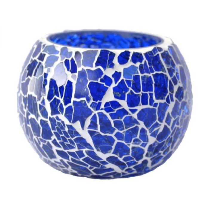 Mosaic Tealight stand of Glass Matericl from iHandikart Handicraft (Pack of 2) Crackle Finish (IHK9033) Blue,Dark Gray? | Save 33% - Rajasthan Living 8