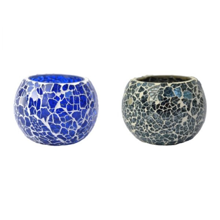Mosaic Tealight stand of Glass Matericl from iHandikart Handicraft (Pack of 2) Crackle Finish (IHK9033) Blue,Dark Gray? | Save 33% - Rajasthan Living 7