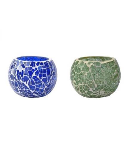 Mosaic Tealight stand of Glass Matericl from iHandikart Handicraft (Pack of 2) Crackle Finish (IHK9035) Gray,Blue? | Save 33% - Rajasthan Living 3