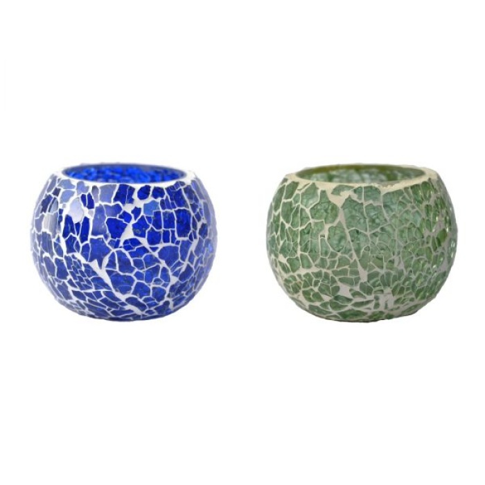 Mosaic Tealight stand of Glass Matericl from iHandikart Handicraft (Pack of 2) Crackle Finish (IHK9035) Gray,Blue? | Save 33% - Rajasthan Living 7