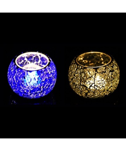 Mosaic Tealight stand of Glass Matericl from iHandikart Handicraft (Pack of 2) Crackle Finish (IHK9035) Gray,Blue? | Save 33% - Rajasthan Living