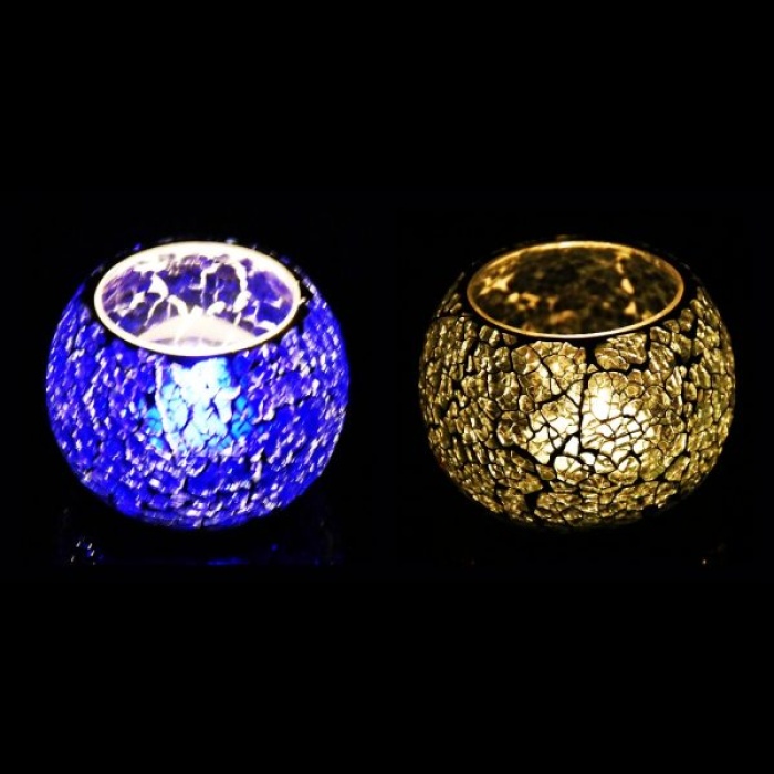 Mosaic Tealight stand of Glass Matericl from iHandikart Handicraft (Pack of 2) Crackle Finish (IHK9035) Gray,Blue? | Save 33% - Rajasthan Living 6