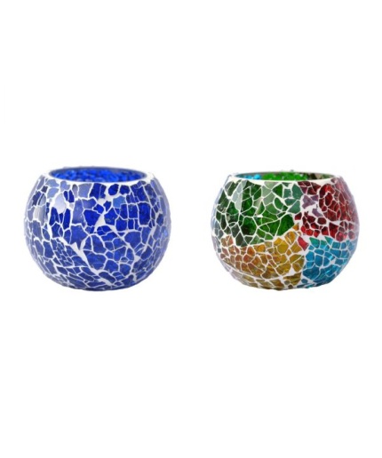 Tealight Stand (Glass) Mosaic Work Glass From iHandikart Handicrafts (Set of 2) Mosaic Finish, IHK-9036 | Save 33% - Rajasthan Living 3