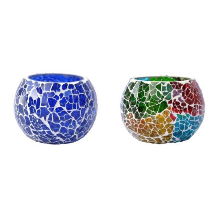 Tealight Stand (Glass) Mosaic Work Glass From iHandikart Handicrafts (Set of 2) Mosaic Finish, IHK-9036 | Save 33% - Rajasthan Living 6