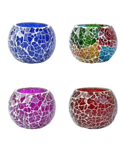 Mosaic Tealight stand of Glass Matericl from iHandikart Handicraft (Pack of 4) Crackle Finish (IHK9037) Multicolour,Pink,Red,Blue? | Save 33% - Rajasthan Living 3