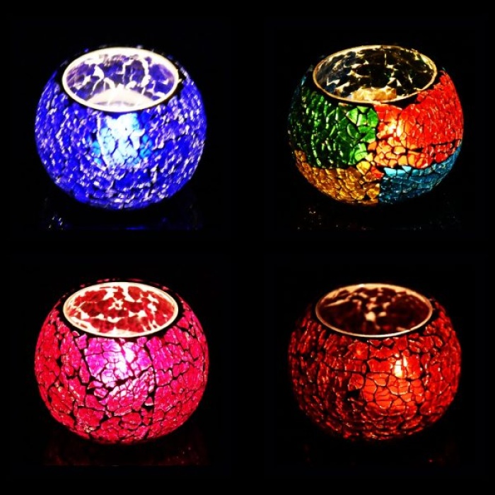 Mosaic Tealight stand of Glass Matericl from iHandikart Handicraft (Pack of 4) Crackle Finish (IHK9037) Multicolour,Pink,Red,Blue? | Save 33% - Rajasthan Living 5