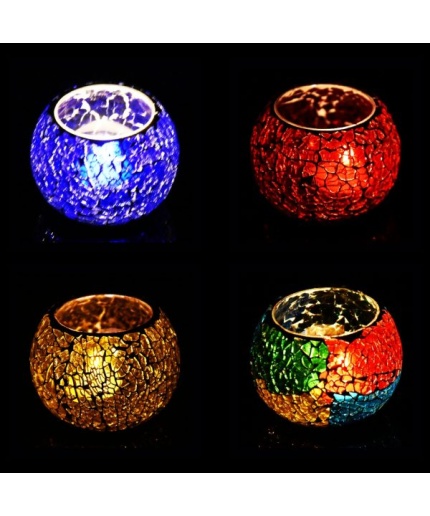 Tealight Stand (Glass) Mosaic Work Glass From iHandikart Handicrafts (Set of 4) Mosaic Finish, IHK-9038 | Save 33% - Rajasthan Living