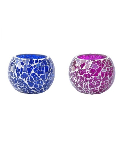 Mosaic Tealight stand of Glass Matericl from iHandikart Handicraft (Pack of 2) Crackle Finish (IHK9039) Pink,Blue? | Save 33% - Rajasthan Living 3