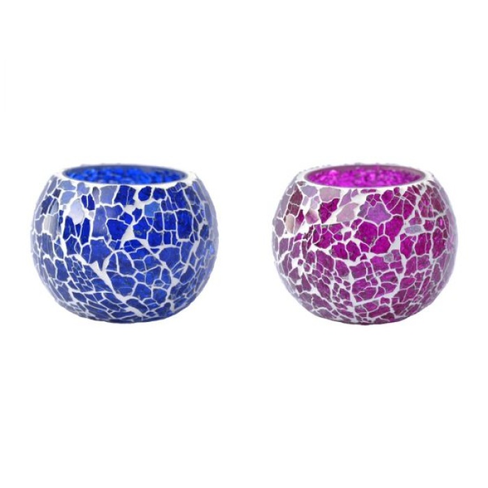 Mosaic Tealight stand of Glass Matericl from iHandikart Handicraft (Pack of 2) Crackle Finish (IHK9039) Pink,Blue? | Save 33% - Rajasthan Living 7