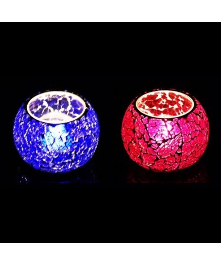 Mosaic Tealight stand of Glass Matericl from iHandikart Handicraft (Pack of 2) Crackle Finish (IHK9039) Pink,Blue? | Save 33% - Rajasthan Living
