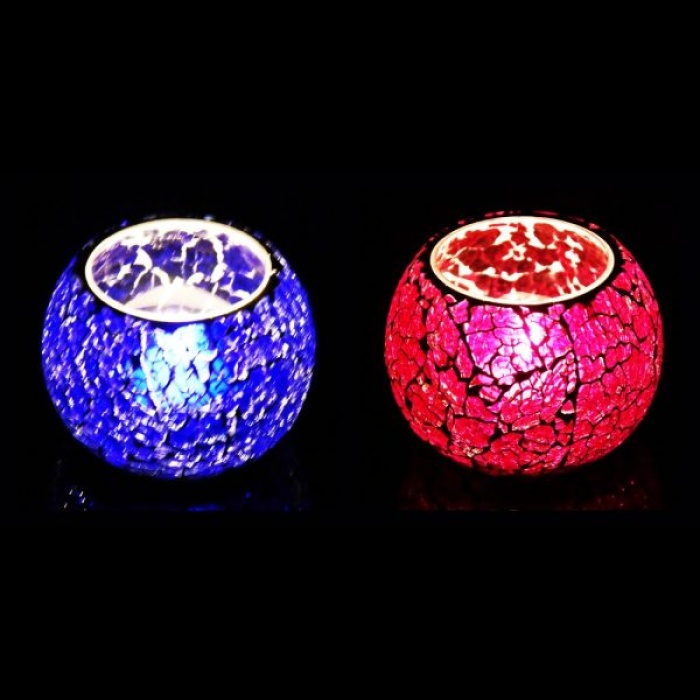 Mosaic Tealight stand of Glass Matericl from iHandikart Handicraft (Pack of 2) Crackle Finish (IHK9039) Pink,Blue? | Save 33% - Rajasthan Living 6