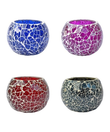 Mosaic Tealight stand of Glass Matericl from iHandikart Handicraft (Pack of 4) Crackle Finish (IHK9041) Pink,Red,Blue,Dark Gray? | Save 33% - Rajasthan Living 3