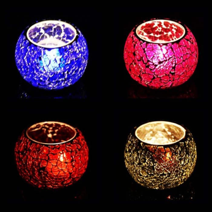 Mosaic Tealight stand of Glass Matericl from iHandikart Handicraft (Pack of 4) Crackle Finish (IHK9041) Pink,Red,Blue,Dark Gray? | Save 33% - Rajasthan Living 5