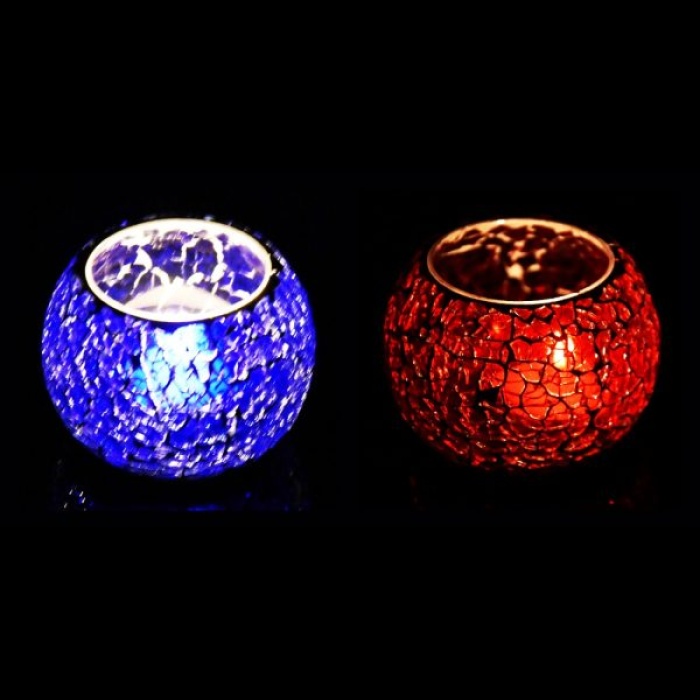 Mosaic Tealight stand of Glass Matericl from iHandikart Handicraft (Pack of 2) Crackle Finish (IHK9043) Red,Blue? | Save 33% - Rajasthan Living 6