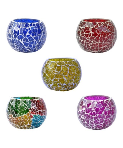 Mosaic Tealight stand of Glass Matericl from iHandikart Handicraft (Pack of 5) Crackle Finish (IHK9045) Multicolour,Red Yellow ,Pink,Blue? | Save 33% - Rajasthan Living 3