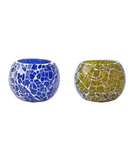 Tealight Stand (Glass) Mosaic Work Glass From iHandikart Handicrafts (Set of 2) Mosaic Finish, IHK-9046 | Save 33% - Rajasthan Living 3