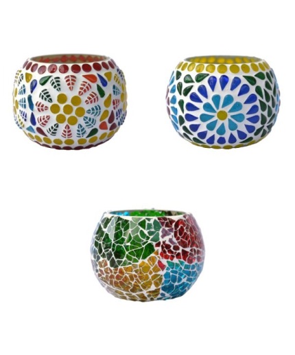 Mosaic Tealight stand of Glass Matericl from iHandikart Handicraft (Pack of 3) Mosaic Finish,Crackle Finish (IHK9047) Multicolour? | Save 33% - Rajasthan Living 3