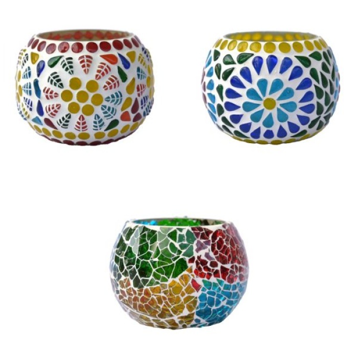 Mosaic Tealight stand of Glass Matericl from iHandikart Handicraft (Pack of 3) Mosaic Finish,Crackle Finish (IHK9047) Multicolour? | Save 33% - Rajasthan Living 6