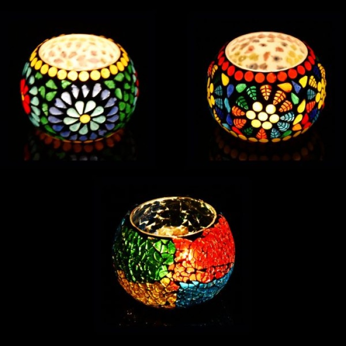 Mosaic Tealight stand of Glass Matericl from iHandikart Handicraft (Pack of 3) Mosaic Finish,Crackle Finish (IHK9047) Multicolour? | Save 33% - Rajasthan Living 5