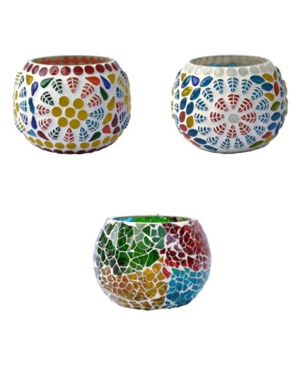 Tealight Stand (Glass) Mosaic Work Glass From iHandikart Handicrafts (Set of 3) Mosaic Finish, IHK-9048 | Save 33% - Rajasthan Living 3