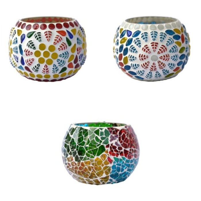 Tealight Stand (Glass) Mosaic Work Glass From iHandikart Handicrafts (Set of 3) Mosaic Finish, IHK-9048 | Save 33% - Rajasthan Living 7