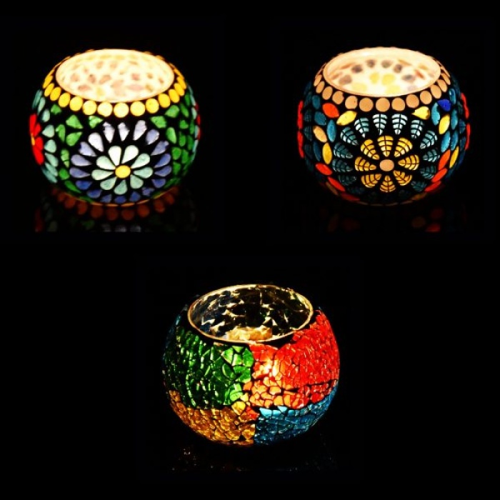 Tealight Stand (Glass) Mosaic Work Glass From iHandikart Handicrafts (Set of 3) Mosaic Finish, IHK-9048 | Save 33% - Rajasthan Living 6