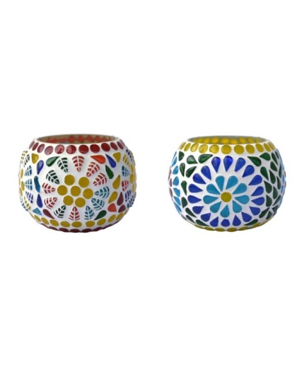 Mosaic Tealight stand of Glass Matericl from iHandikart Handicraft (Pack of 2) Mosaic Finish (IHK9049) Multicolour? | Save 33% - Rajasthan Living 3