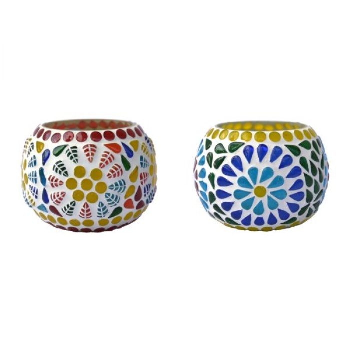 Mosaic Tealight stand of Glass Matericl from iHandikart Handicraft (Pack of 2) Mosaic Finish (IHK9049) Multicolour? | Save 33% - Rajasthan Living 7