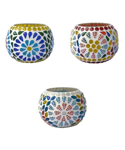 Tealight Stand (Glass) Mosaic Work Glass From iHandikart Handicrafts (Set of 3) Mosaic Finish, IHK-9050 | Save 33% - Rajasthan Living 3