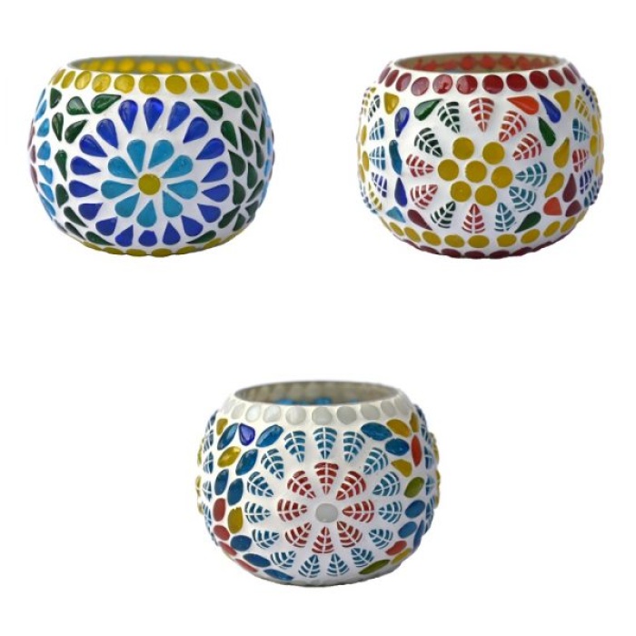 Tealight Stand (Glass) Mosaic Work Glass From iHandikart Handicrafts (Set of 3) Mosaic Finish, IHK-9050 | Save 33% - Rajasthan Living 6