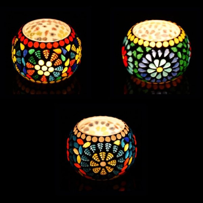 Tealight Stand (Glass) Mosaic Work Glass From iHandikart Handicrafts (Set of 3) Mosaic Finish, IHK-9050 | Save 33% - Rajasthan Living 5
