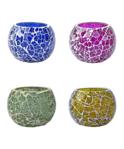 Mosaic Tealight stand of Glass Matericl from iHandikart Handicraft (Pack of 4) Crackle Finish (IHK9053) Pink ,Yellow,Gray,Dark Gray? | Save 33% - Rajasthan Living 3