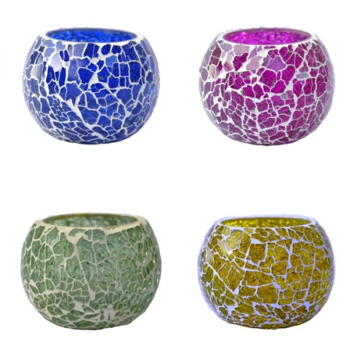 Mosaic Tealight stand of Glass Matericl from iHandikart Handicraft (Pack of 4) Crackle Finish (IHK9053) Pink ,Yellow,Gray,Dark Gray? | Save 33% - Rajasthan Living 7