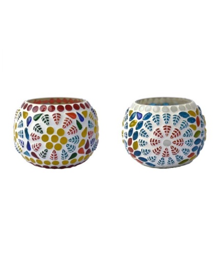 Tealight Stand (Glass) Mosaic Work Glass From iHandikart Handicrafts (Set of 2) Mosaic Finish, IHK-9056 | Save 33% - Rajasthan Living 3