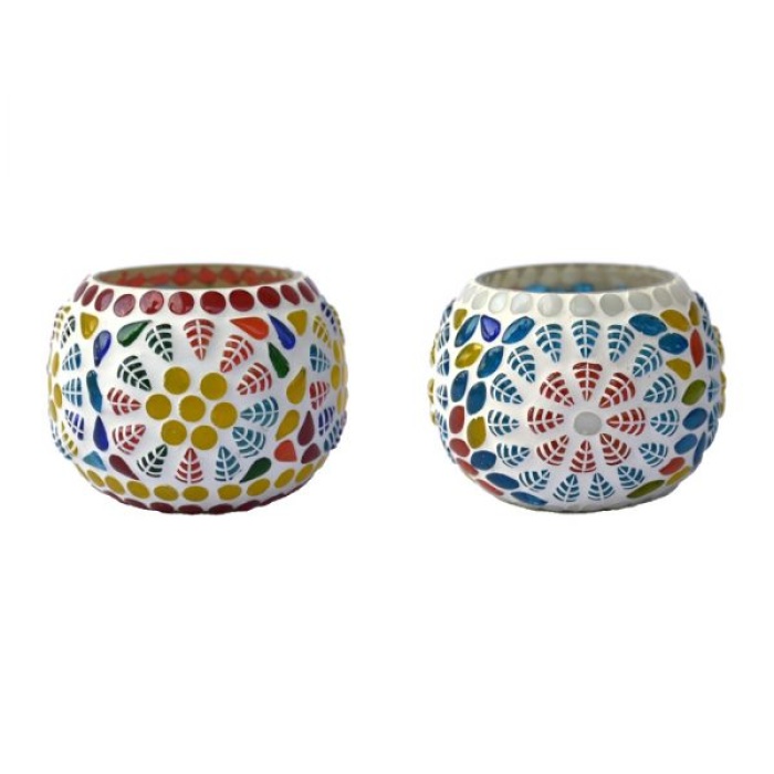 Tealight Stand (Glass) Mosaic Work Glass From iHandikart Handicrafts (Set of 2) Mosaic Finish, IHK-9056 | Save 33% - Rajasthan Living 7