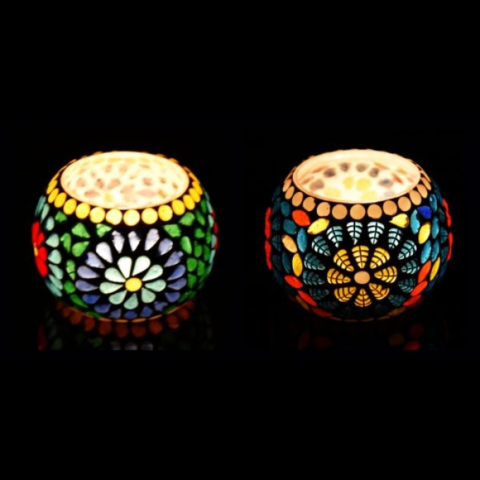 Tealight Stand (Glass) Mosaic Work Glass From iHandikart Handicrafts (Set of 2) Mosaic Finish, IHK-9056 | Save 33% - Rajasthan Living 6