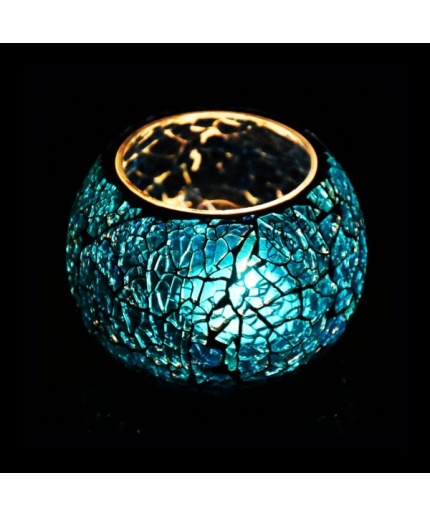 iHandikart Handicraft Glass Creckle Tealight Holder (Pack of 1) Crackle Finish (IHK9057) Green | Save 33% - Rajasthan Living