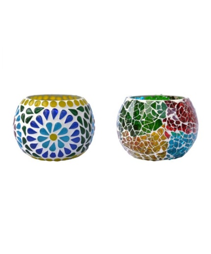 Tealight Holder of Glass with Mosaic Work iHandikart Handicraft (Set of 2)Mosaic Finish (IHK-9075) | Save 33% - Rajasthan Living 3