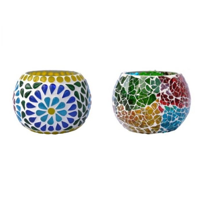 Tealight Holder of Glass with Mosaic Work iHandikart Handicraft (Set of 2)Mosaic Finish (IHK-9075) | Save 33% - Rajasthan Living 7