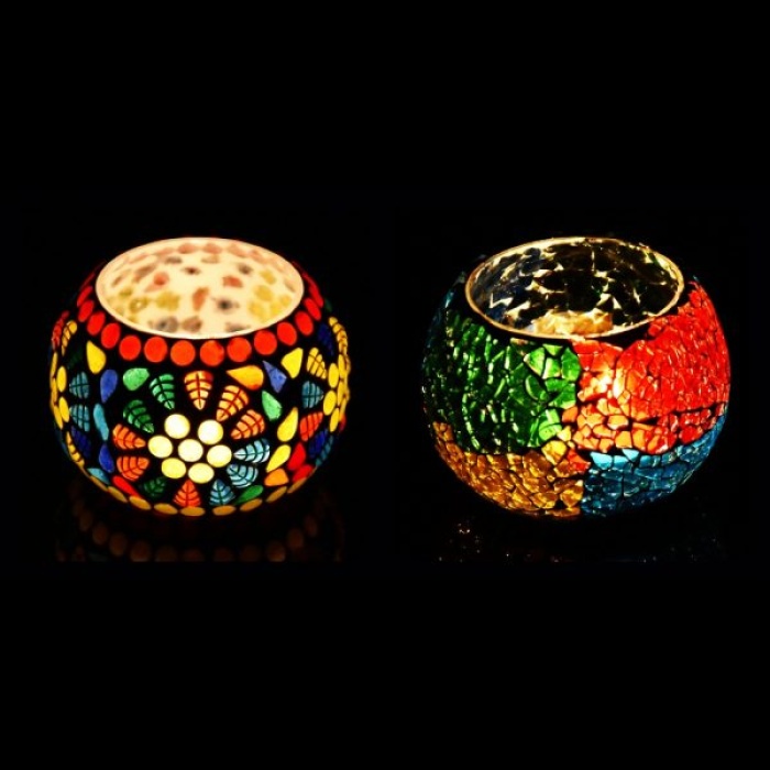Tealight Holder of Glass with Mosaic Work iHandikart Handicraft (Set of 2)Mosaic Finish (IHK-9075) | Save 33% - Rajasthan Living 6