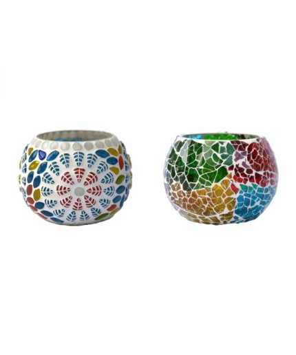 Tealight Holder of Glass with Mosaic Work iHandikart Handicraft (Set of 2)Mosaic Finish (IHK-9076) | Save 33% - Rajasthan Living 3