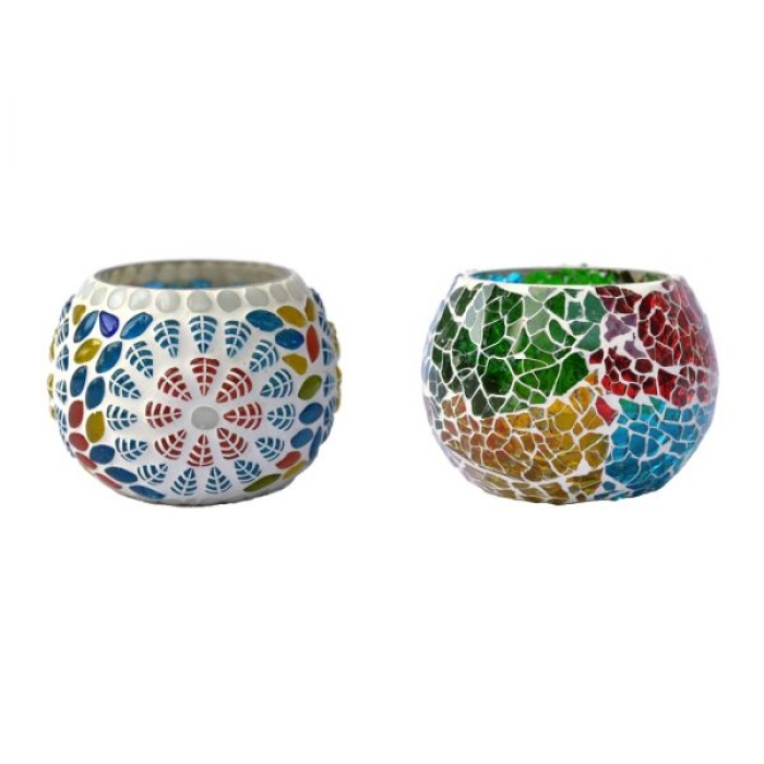 Tealight Holder of Glass with Mosaic Work iHandikart Handicraft (Set of 2)Mosaic Finish (IHK-9076) | Save 33% - Rajasthan Living 7