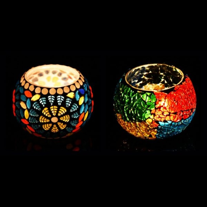 Tealight Holder of Glass with Mosaic Work iHandikart Handicraft (Set of 2)Mosaic Finish (IHK-9076) | Save 33% - Rajasthan Living 6