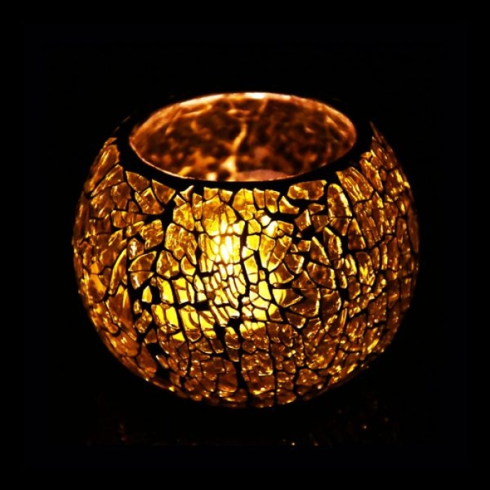 Mosaic Tealight stand of Glass Matericl from iHandikart Handicraft (Pack of 3) Crackle Finish (IHK9055) Redd ,Yellow Dark Gray? | Save 33% - Rajasthan Living 9