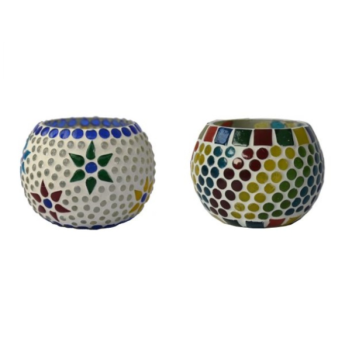 Mosaic Tealight Holder IHK9102 (Glass) (Pack of 2) | Save 33% - Rajasthan Living 6
